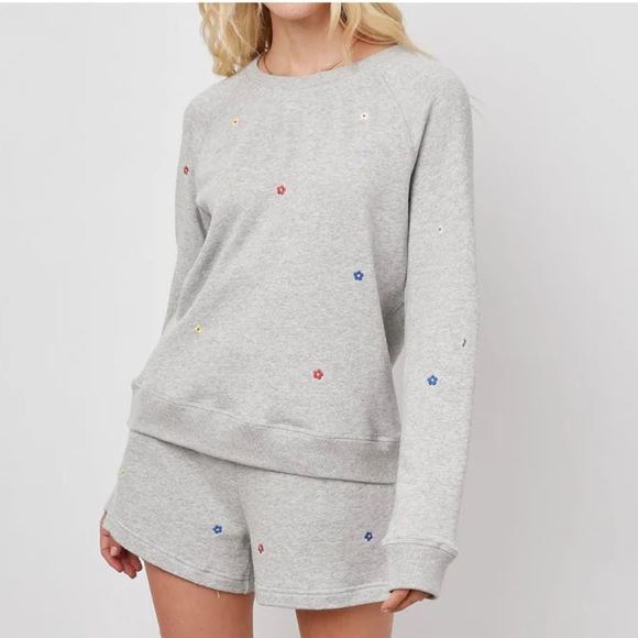 Rails Tops - Rails Theo Heather Grey Daisy Embroidered Sweatshirt size small